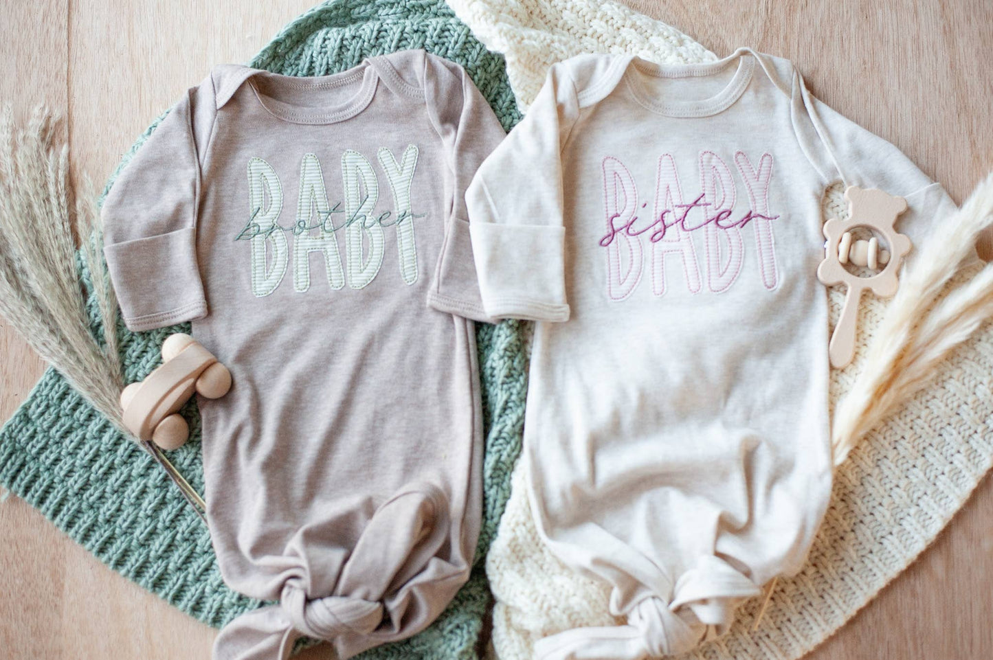 Baby Boy Outfit | Mocha Knot Gown Green Baby Brother