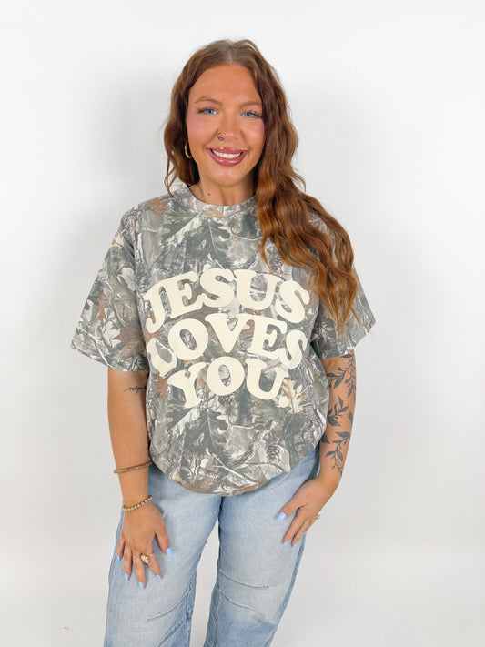 Camo Jesus Loves You Tee Shirt