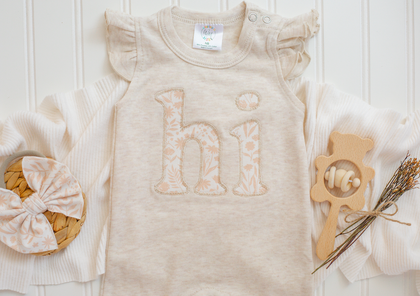 Baby Girl Outfit | Oatmeal Flutter Romper - HI