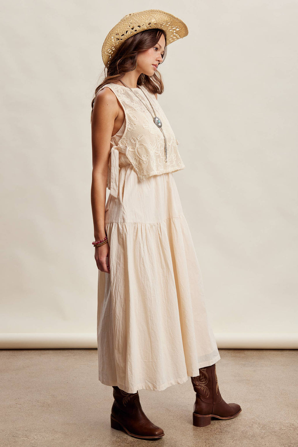 Embroidered Lace Vest & Sleeveless Midi Dress Set LD1651