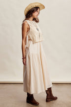 Embroidered Lace Vest & Sleeveless Midi Dress Set LD1651