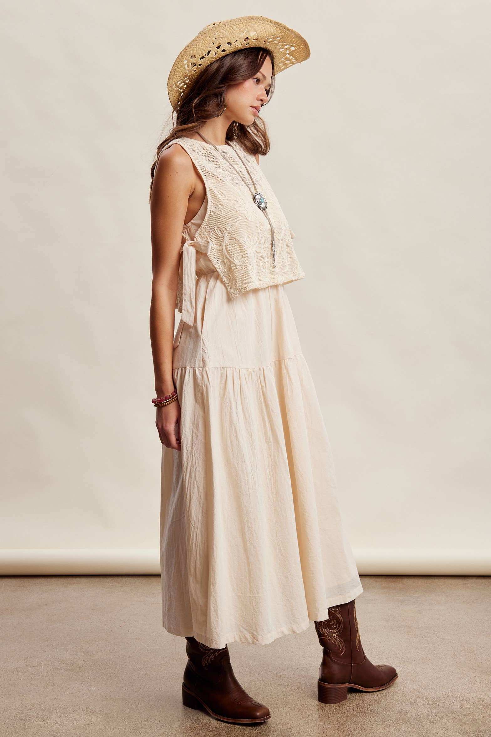 Embroidered Lace Vest & Sleeveless Midi Dress Set LD1651