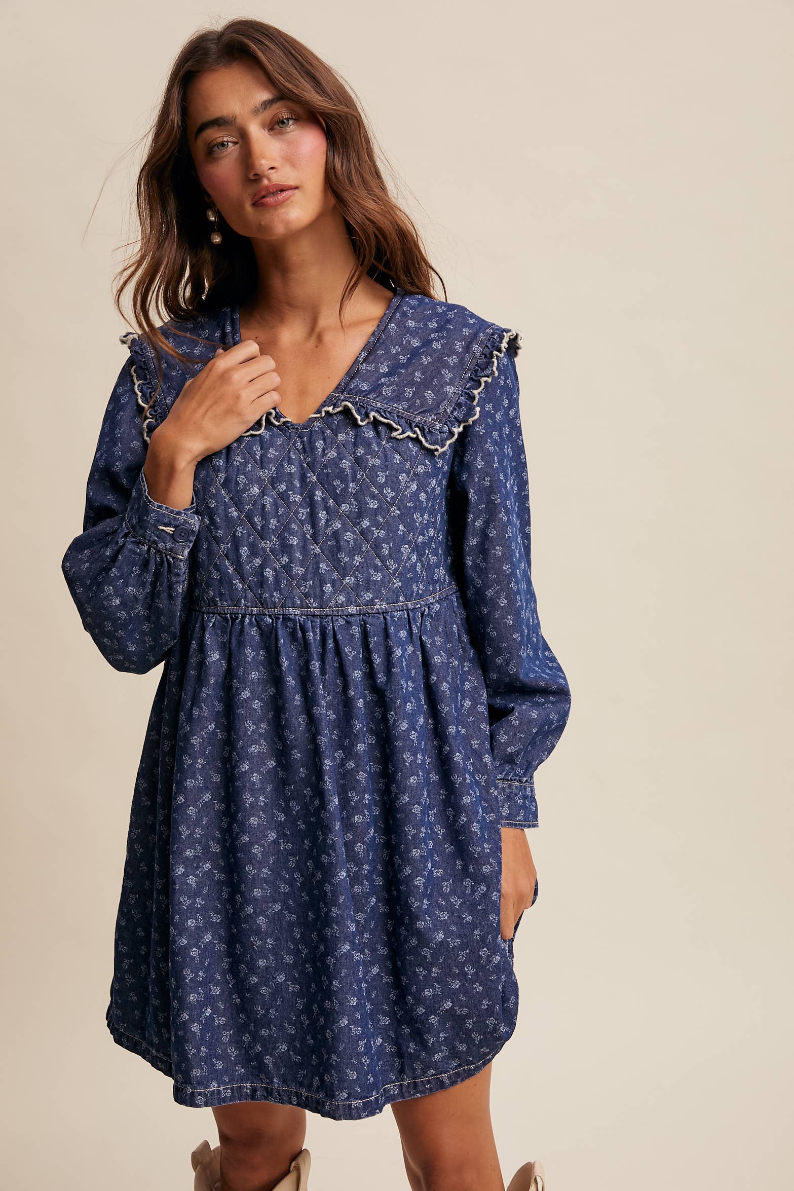 Quilted Yoke Denim Mini Dress LD1596
