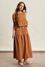 Embroidered Lace Vest & Sleeveless Midi Dress Set LD1651