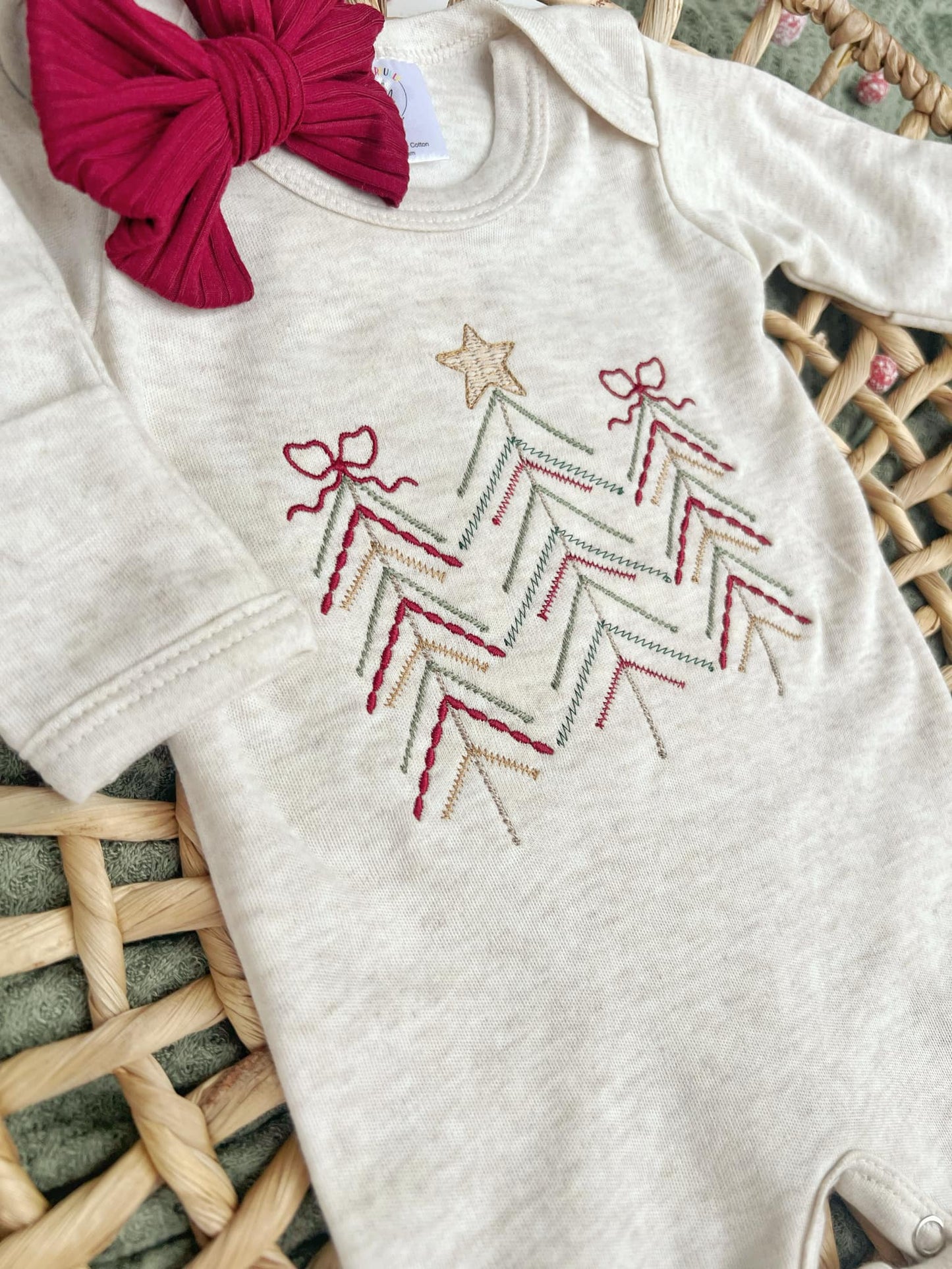 Baby Romper | Oatmeal Baby Girl Romper Christmas Tree
