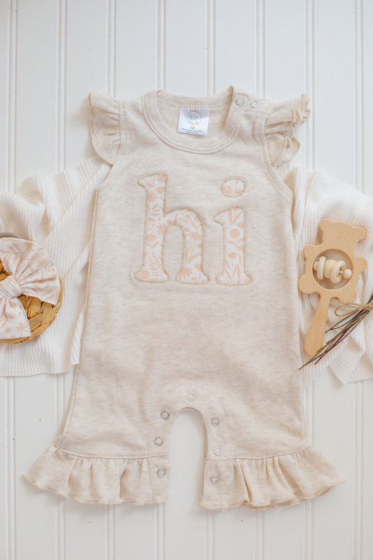 Baby Girl Outfit | Oatmeal Flutter Romper - HI
