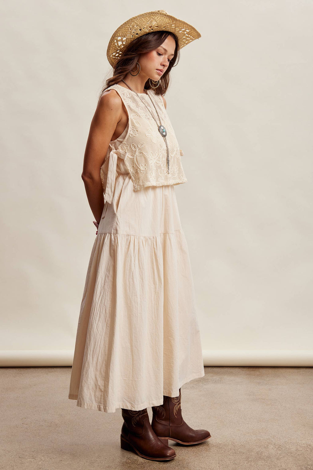 Embroidered Lace Vest & Sleeveless Midi Dress Set LD1651