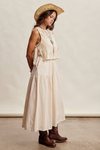 Embroidered Lace Vest & Sleeveless Midi Dress Set LD1651