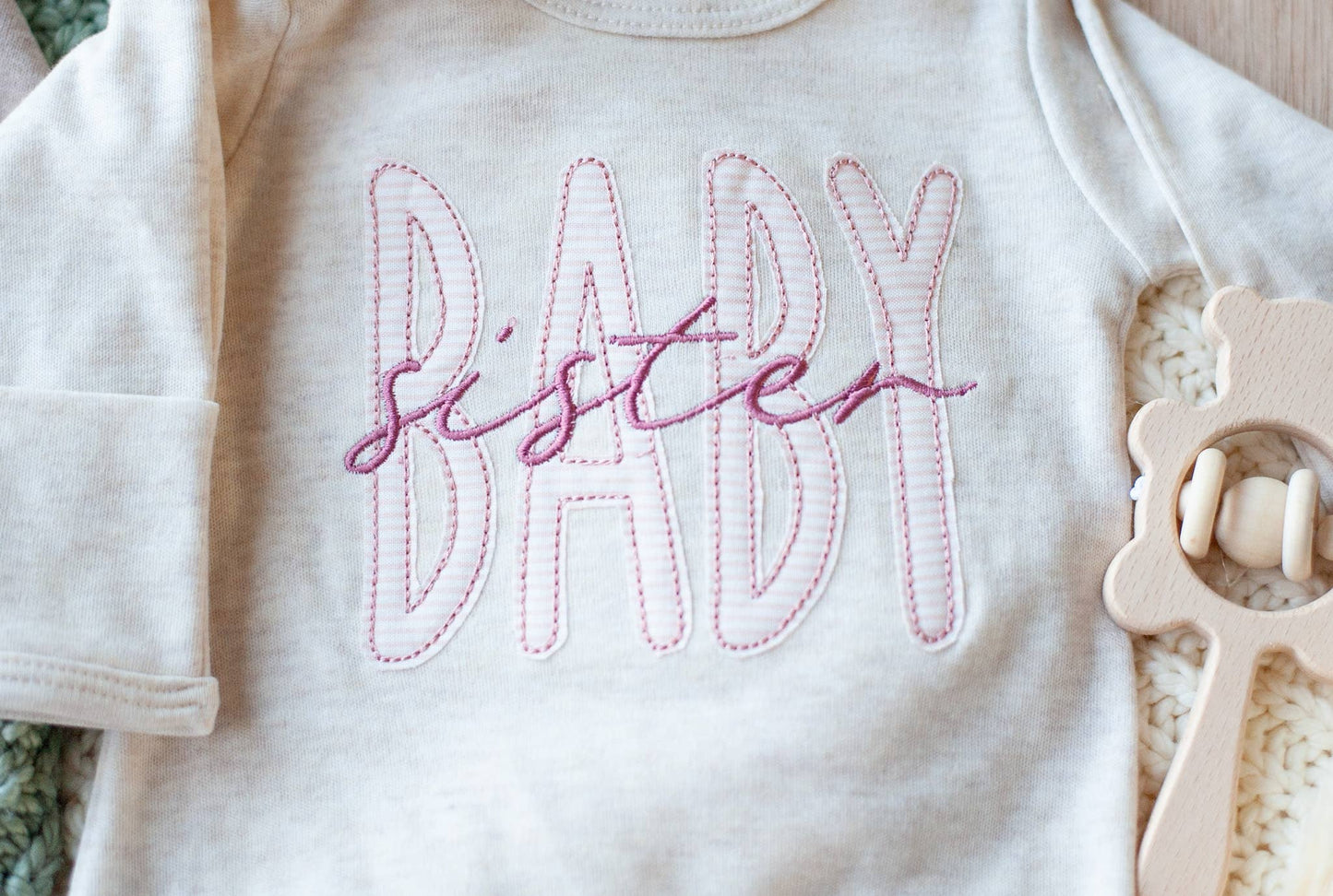 Baby Girl Outfit | Oatmeal Knot Gown Pink Baby Sister