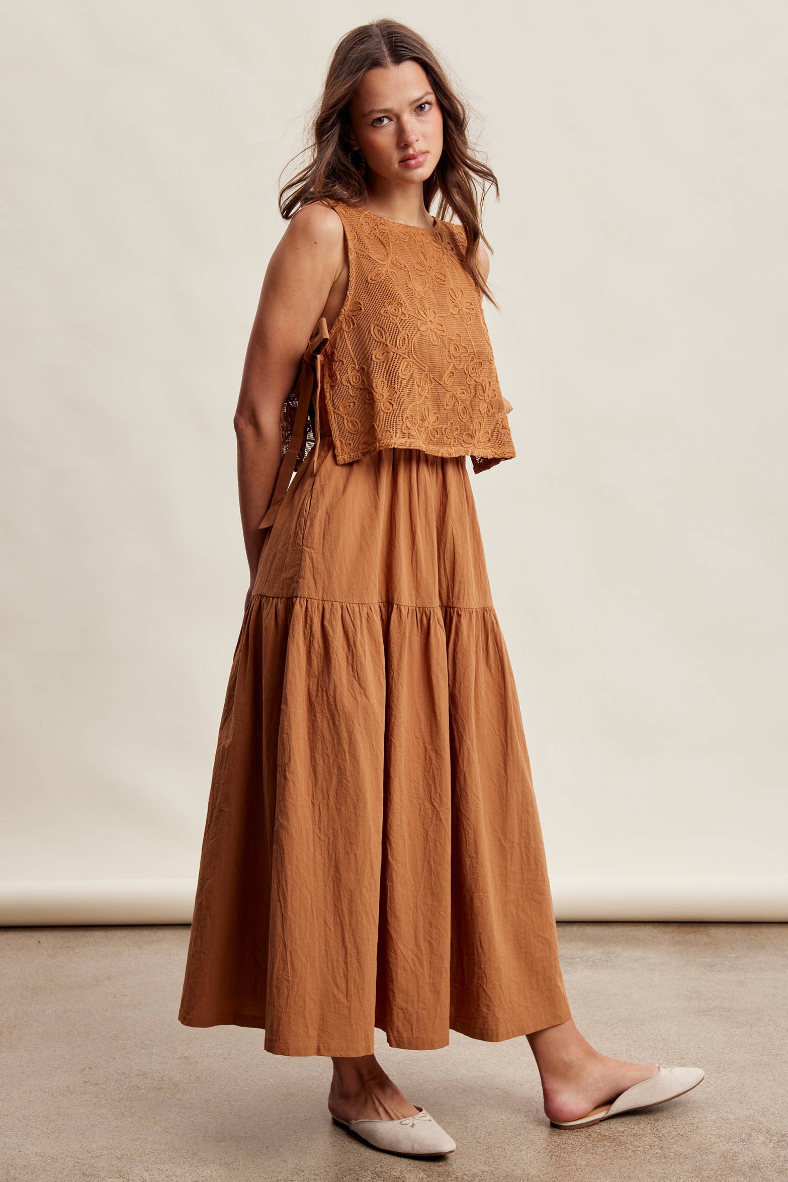 Embroidered Lace Vest & Sleeveless Midi Dress Set LD1651