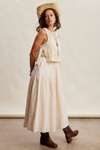 Embroidered Lace Vest & Sleeveless Midi Dress Set LD1651