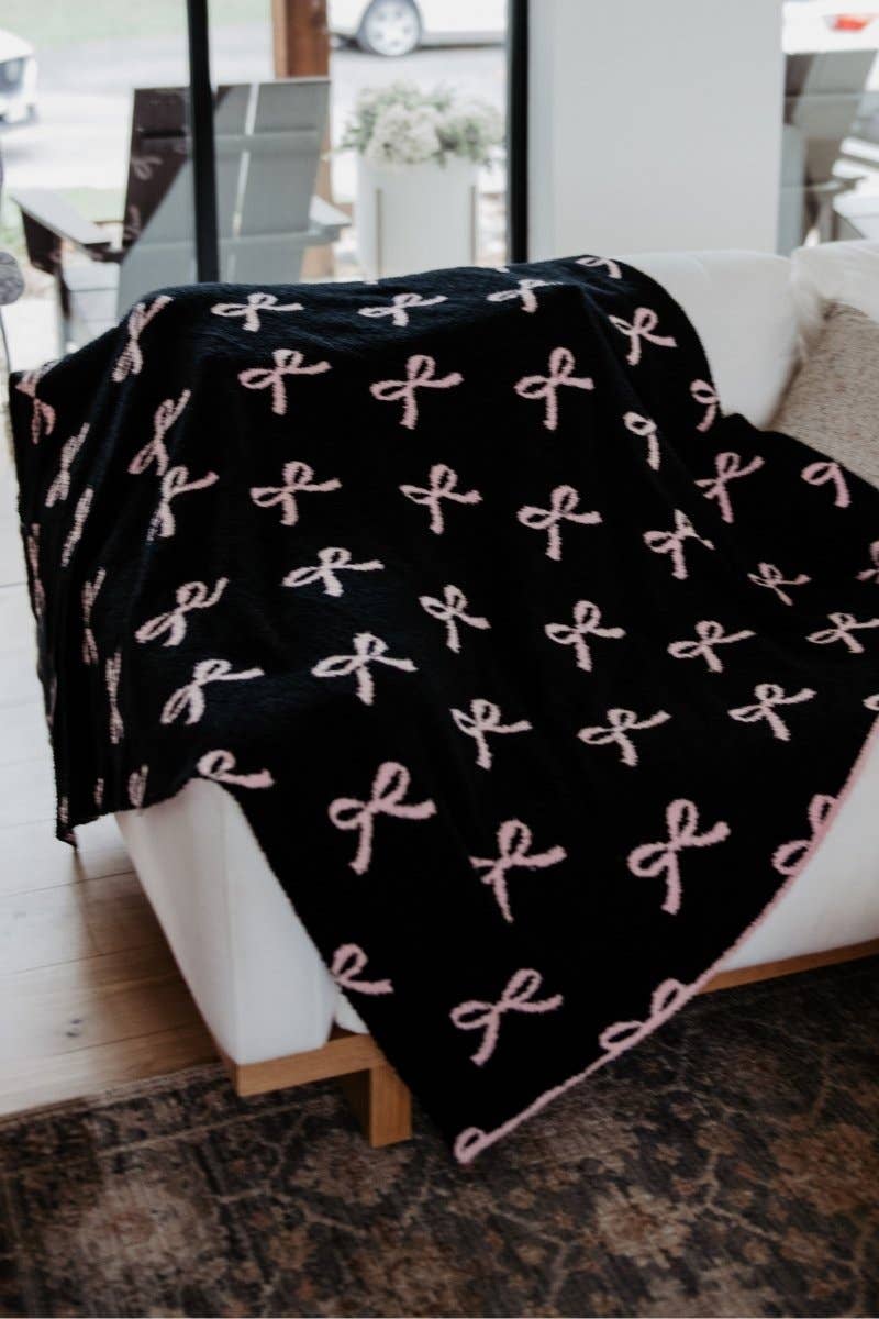 Pink and Black Bows Throw Blanket