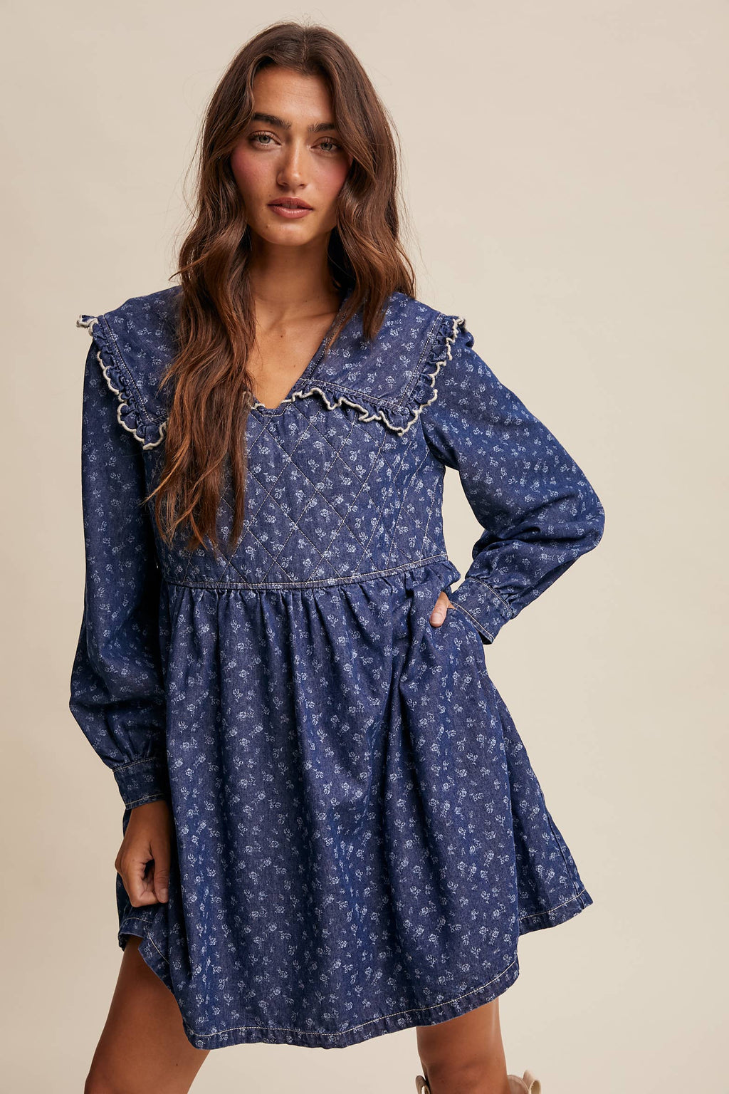 Quilted Yoke Denim Mini Dress LD1596