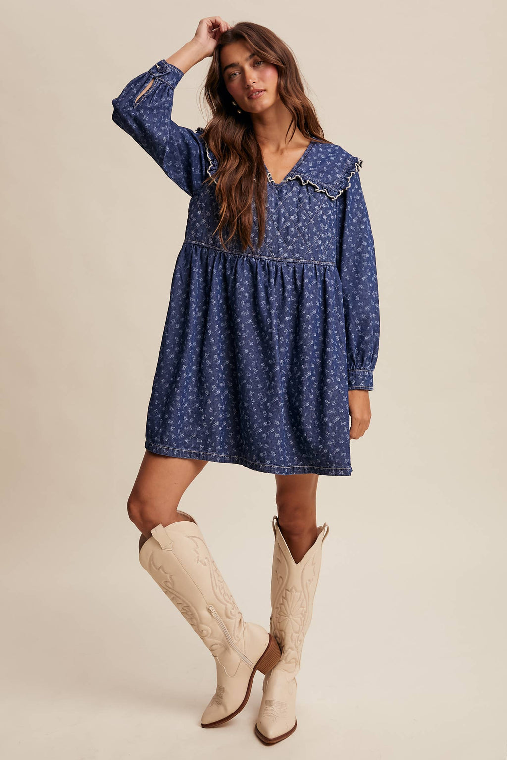 Quilted Yoke Denim Mini Dress LD1596