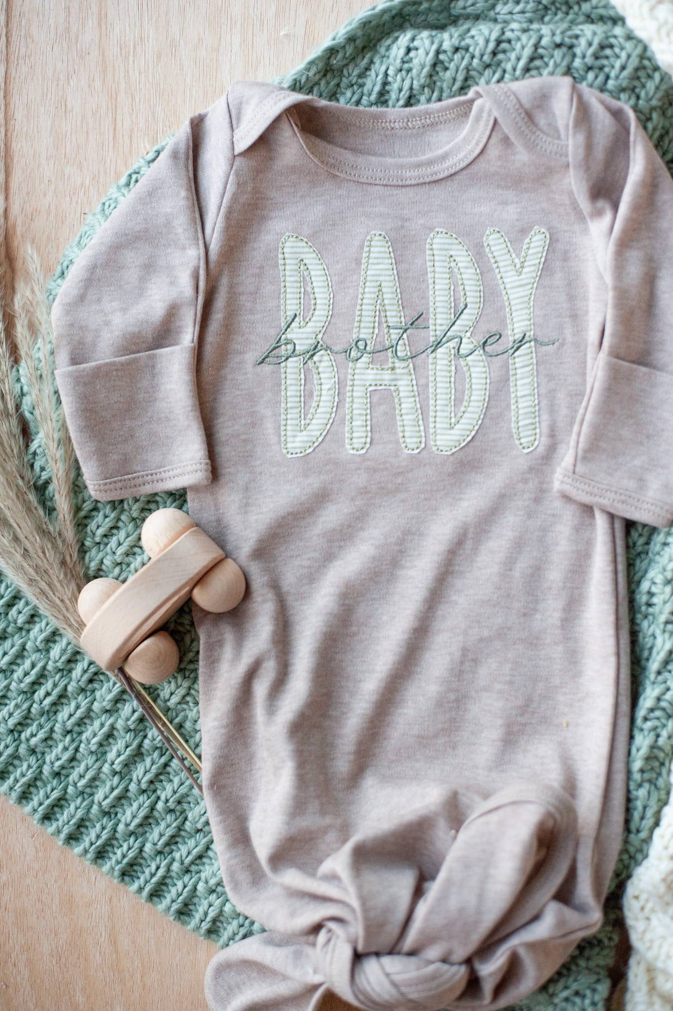 Baby Boy Outfit | Mocha Knot Gown Green Baby Brother