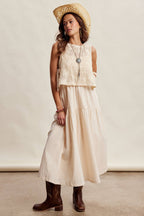Embroidered Lace Vest & Sleeveless Midi Dress Set LD1651