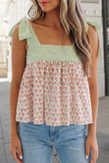 Floral & Stripe Knot Strap Tank Top