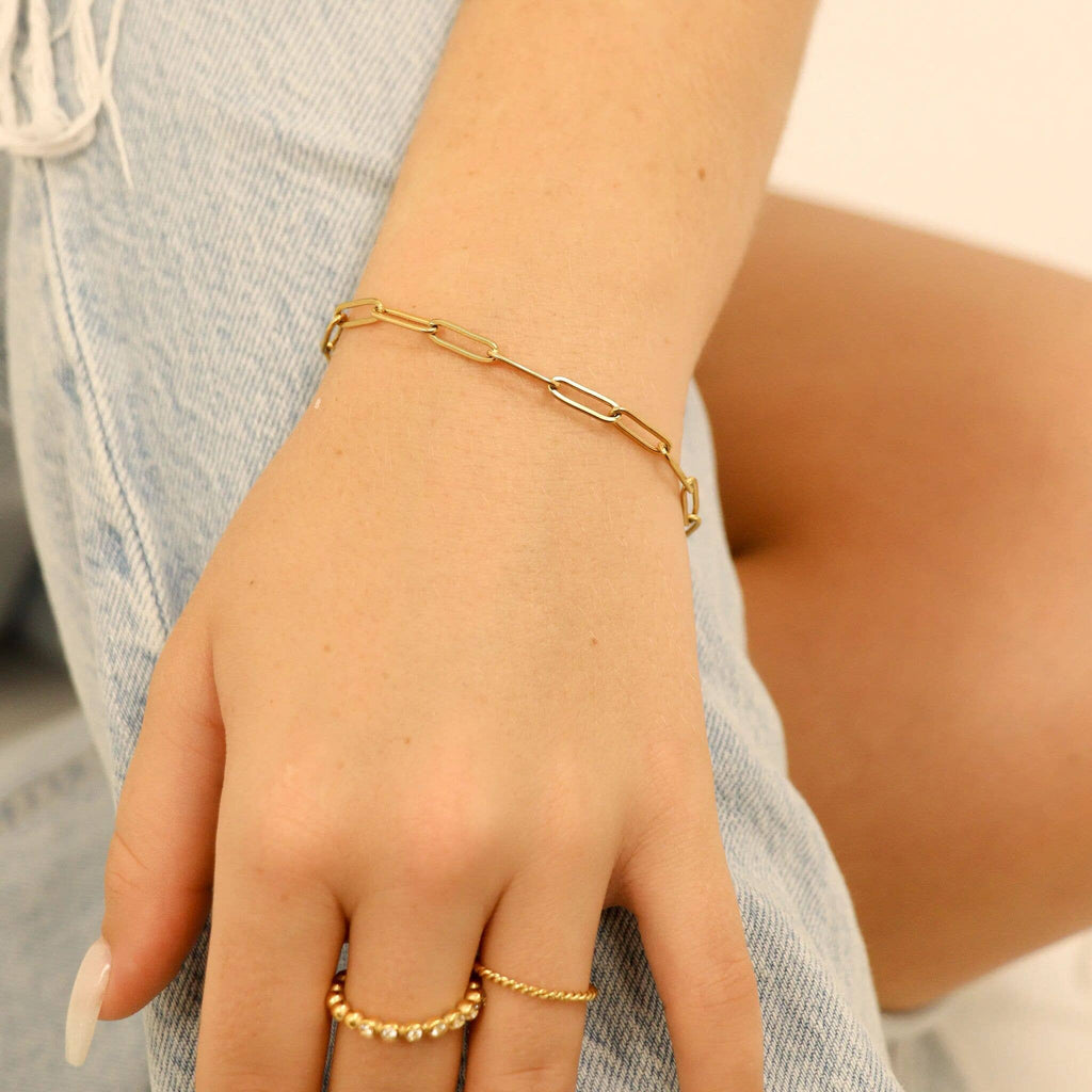 Stainless Steel Paperclip Chain Bracelet Gold