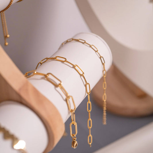 Stainless Steel Paperclip Chain Bracelet Gold