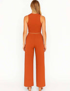 Ladies Ribbed Knit Stretch Ruched Tank Top & Pants Set