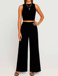 Ladies Ribbed Knit Stretch Ruched Tank Top & Pants Set