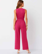 Ladies Ribbed Knit Stretch Ruched Tank Top & Pants Set