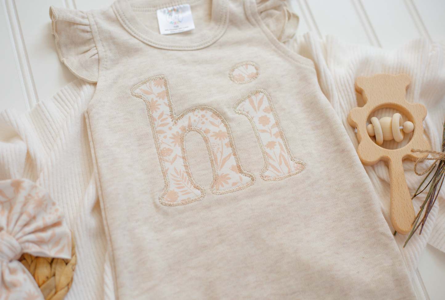 Baby Girl Outfit | Oatmeal Flutter Romper - HI