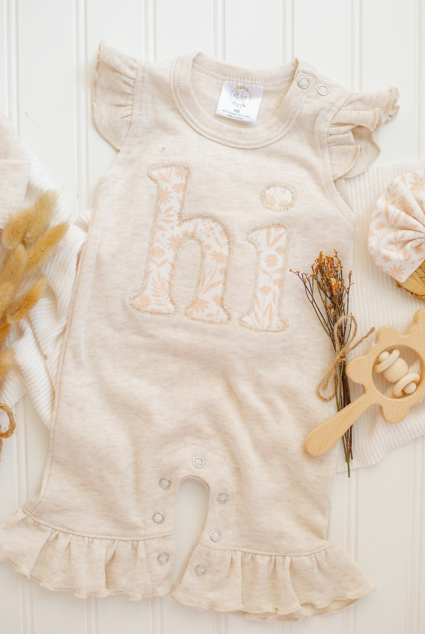 Baby Girl Outfit | Oatmeal Flutter Romper - HI