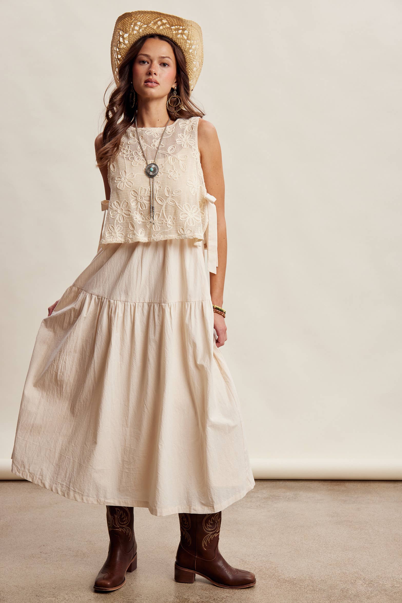 Embroidered Lace Vest & Sleeveless Midi Dress Set LD1651
