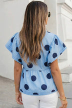 Polka Dot Print Ruffled Button Top