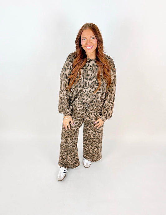 Leopard Raw Seam Patched Pullover Drawstring Loose Pant Set
