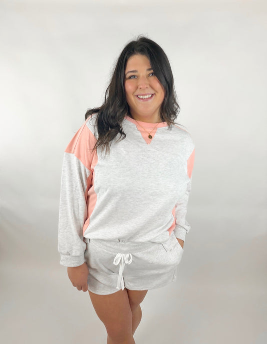 Color Block Raw Hem Short Set