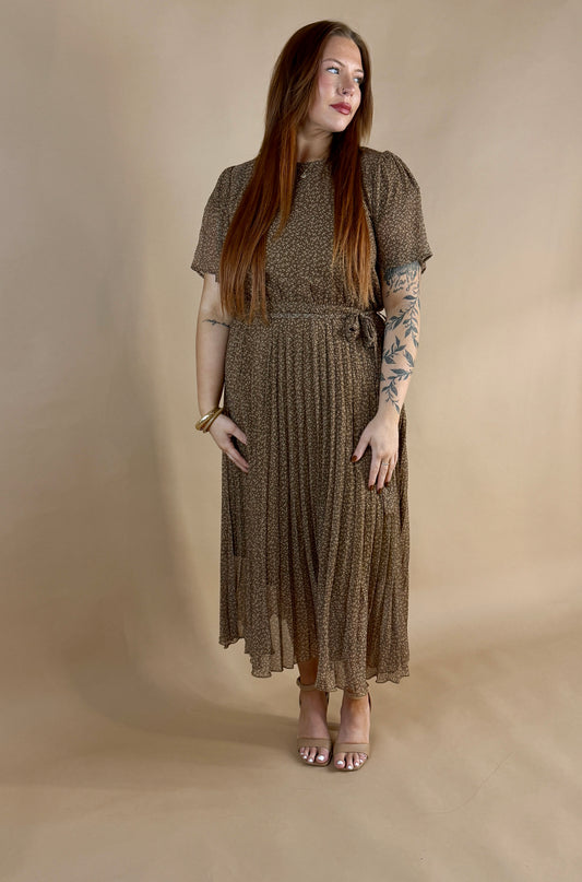 Mocha Textured Pleated Dress