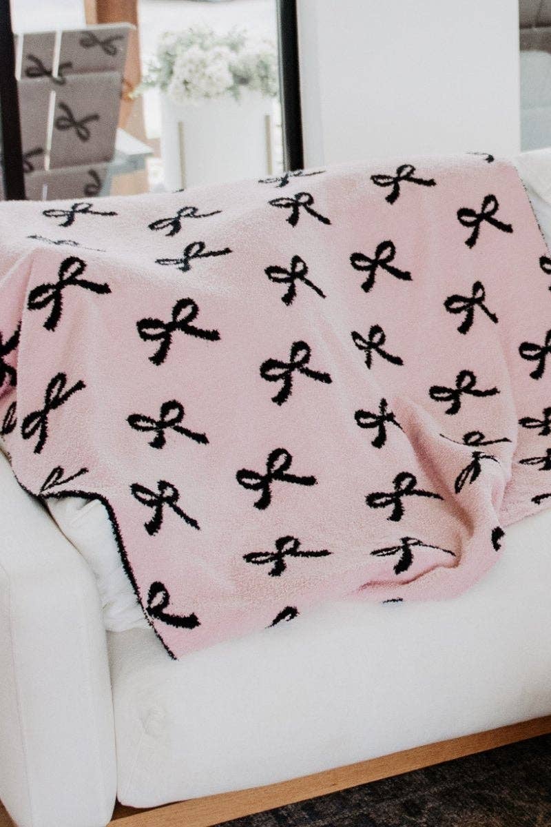 Pink and Black Bows Throw Blanket
