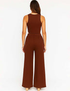 Ladies Ribbed Knit Stretch Ruched Tank Top & Pants Set