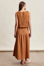 Embroidered Lace Vest & Sleeveless Midi Dress Set LD1651