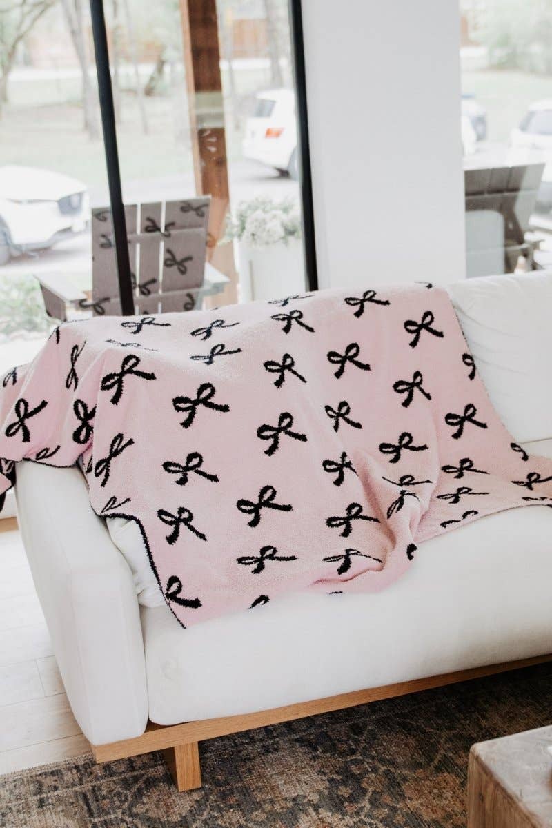 Pink and Black Bows Throw Blanket
