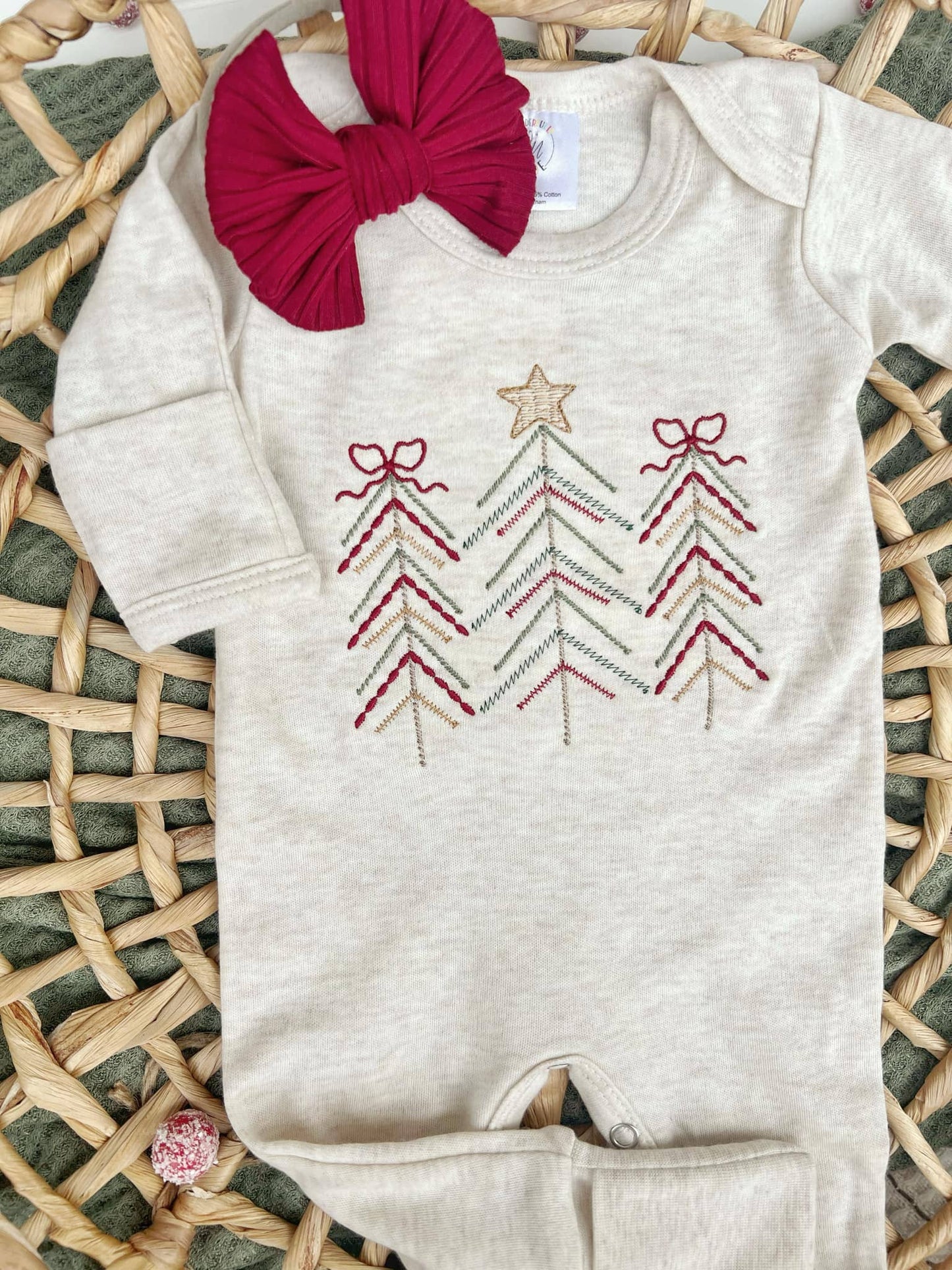 Baby Romper | Oatmeal Baby Girl Romper Christmas Tree