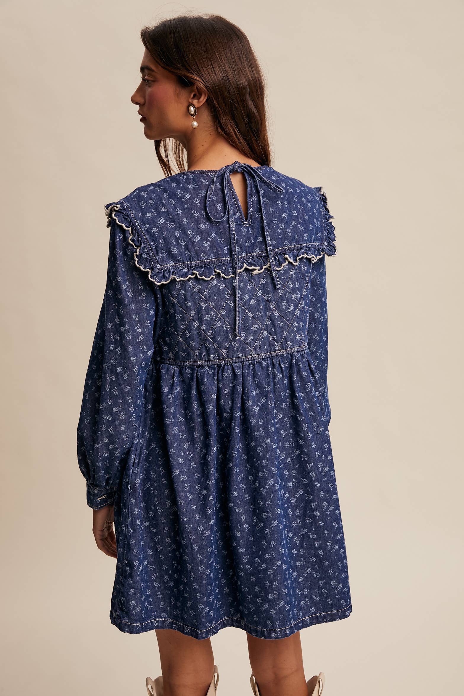 Quilted Yoke Denim Mini Dress LD1596