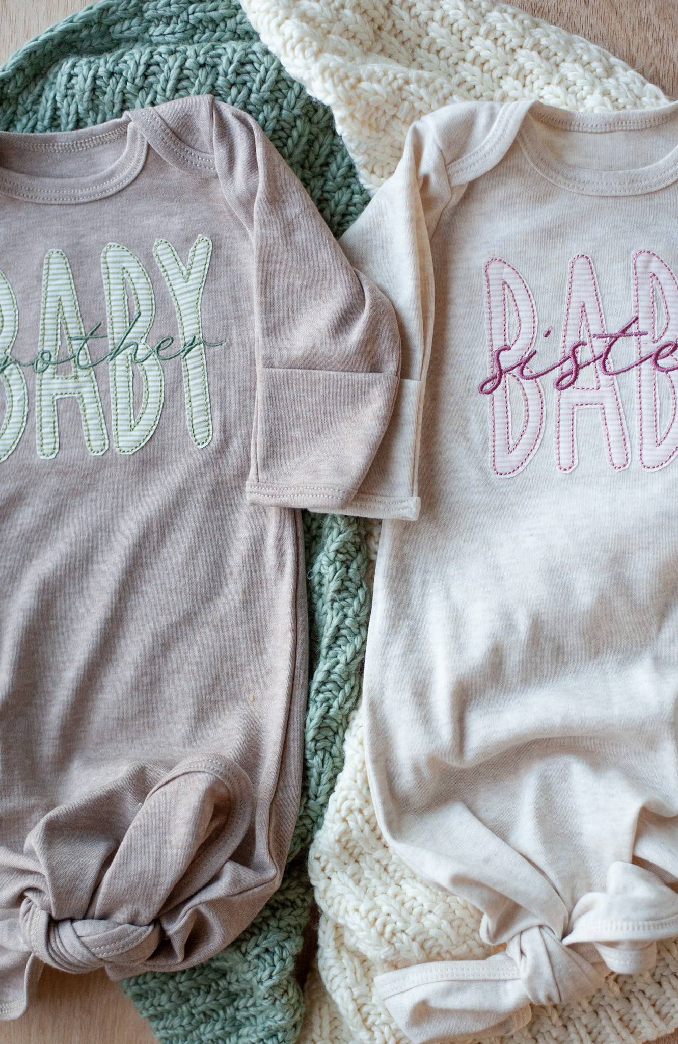 Baby Girl Outfit | Oatmeal Knot Gown Pink Baby Sister