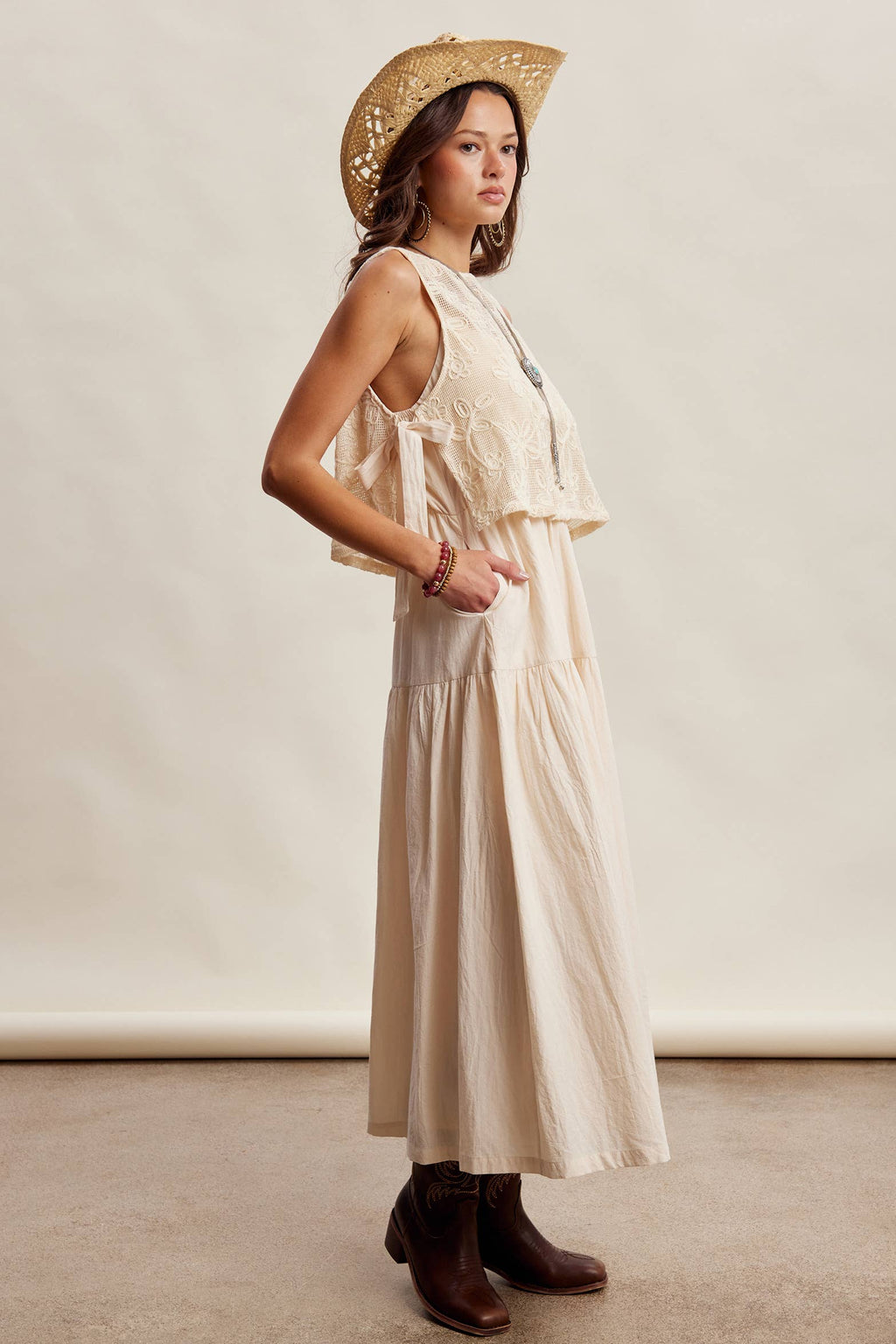 Embroidered Lace Vest & Sleeveless Midi Dress Set LD1651