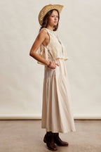 Embroidered Lace Vest & Sleeveless Midi Dress Set LD1651