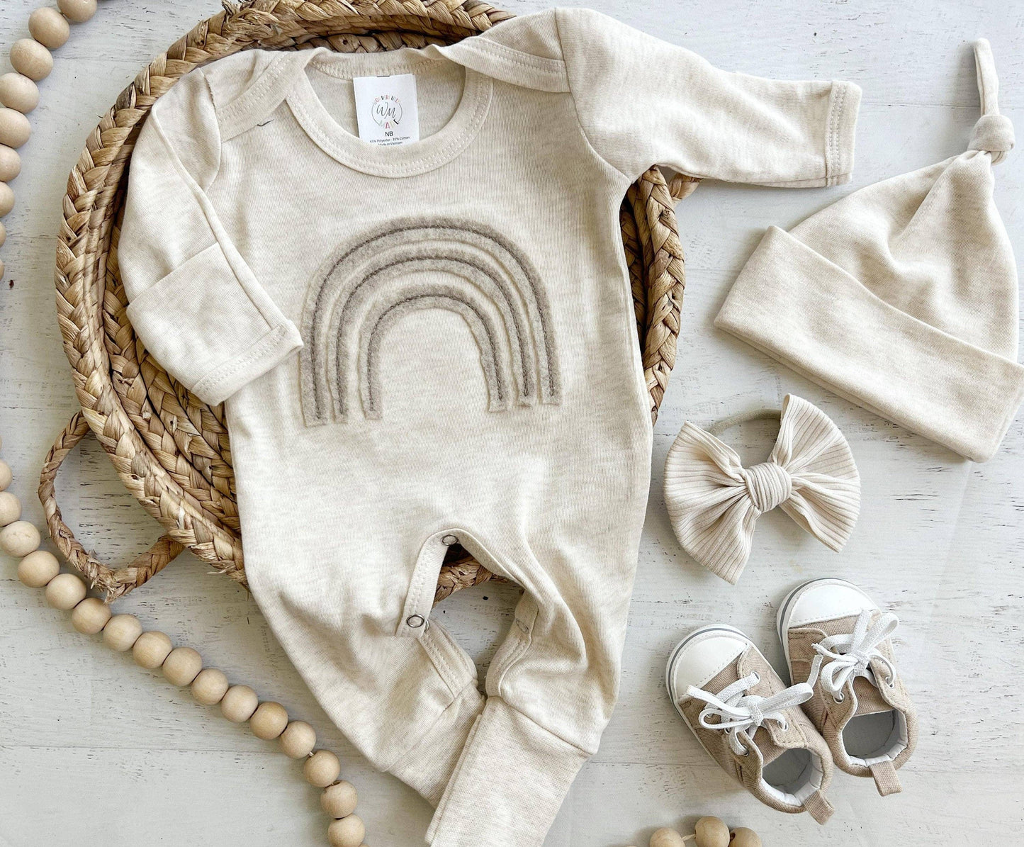 Gender Neutral Baby Outfit | Oatmeal Romper Felt Rainbow
