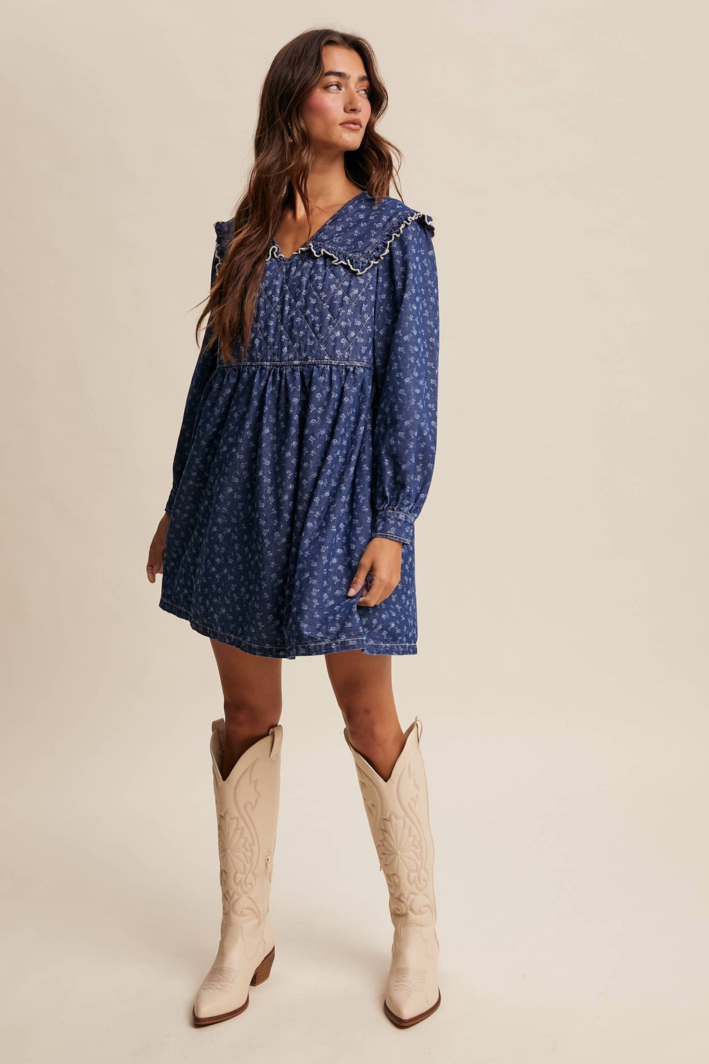 Quilted Yoke Denim Mini Dress LD1596