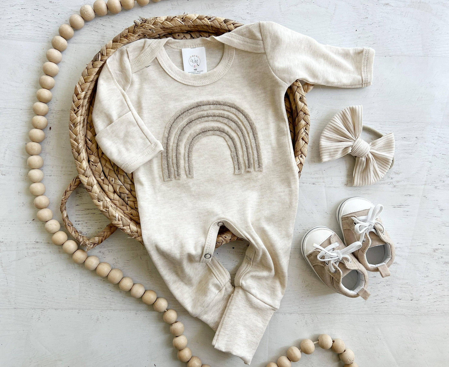 Gender Neutral Baby Outfit | Oatmeal Romper Felt Rainbow