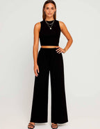 Ladies Ribbed Knit Stretch Ruched Tank Top & Pants Set