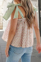 Floral & Stripe Knot Strap Tank Top