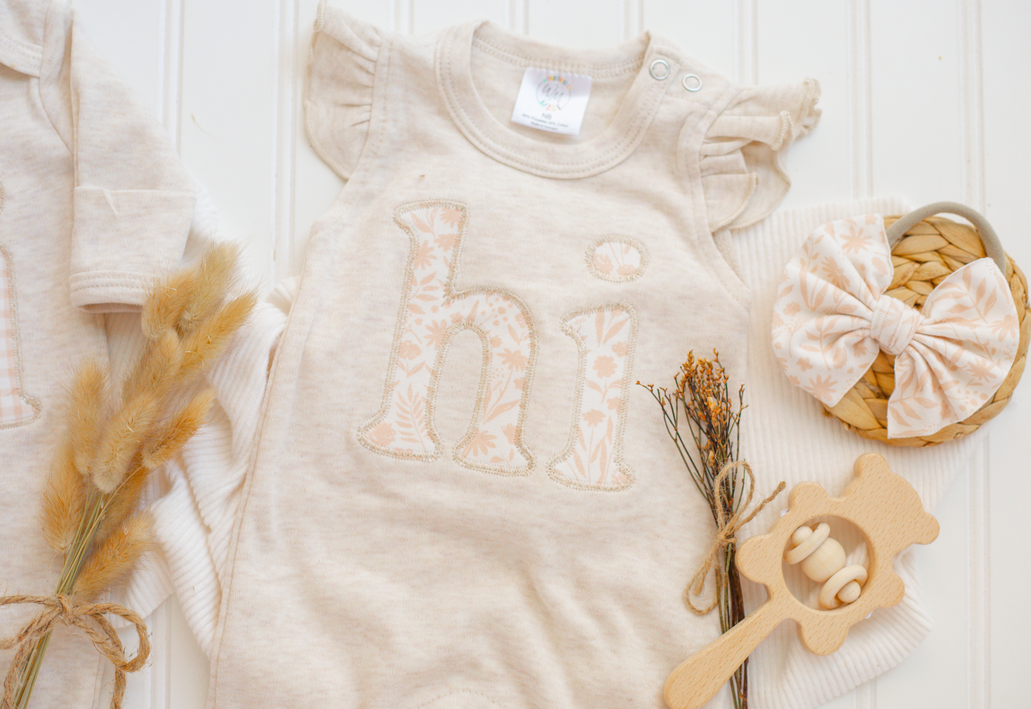Baby Girl Outfit | Oatmeal Flutter Romper - HI