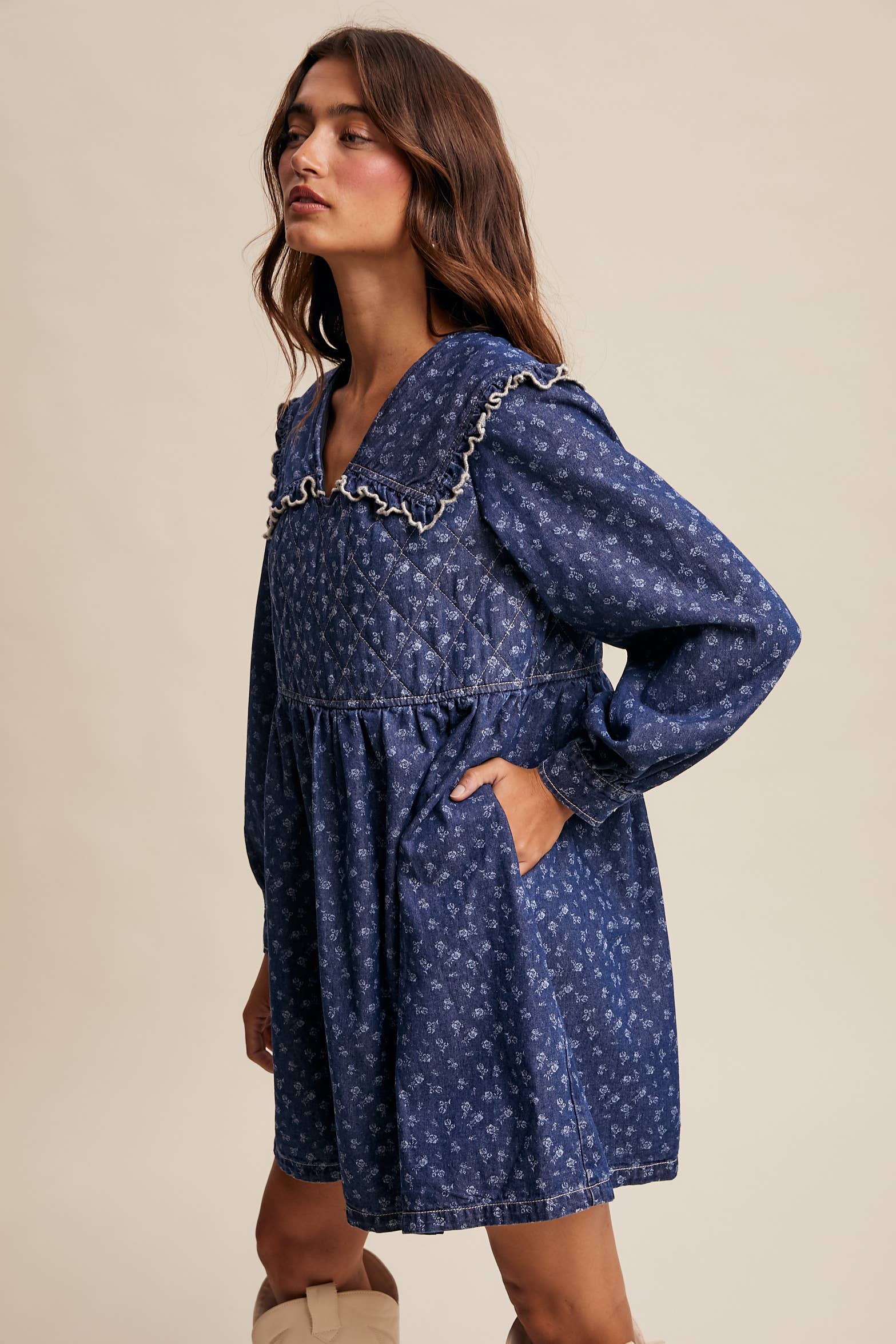 Quilted Yoke Denim Mini Dress LD1596